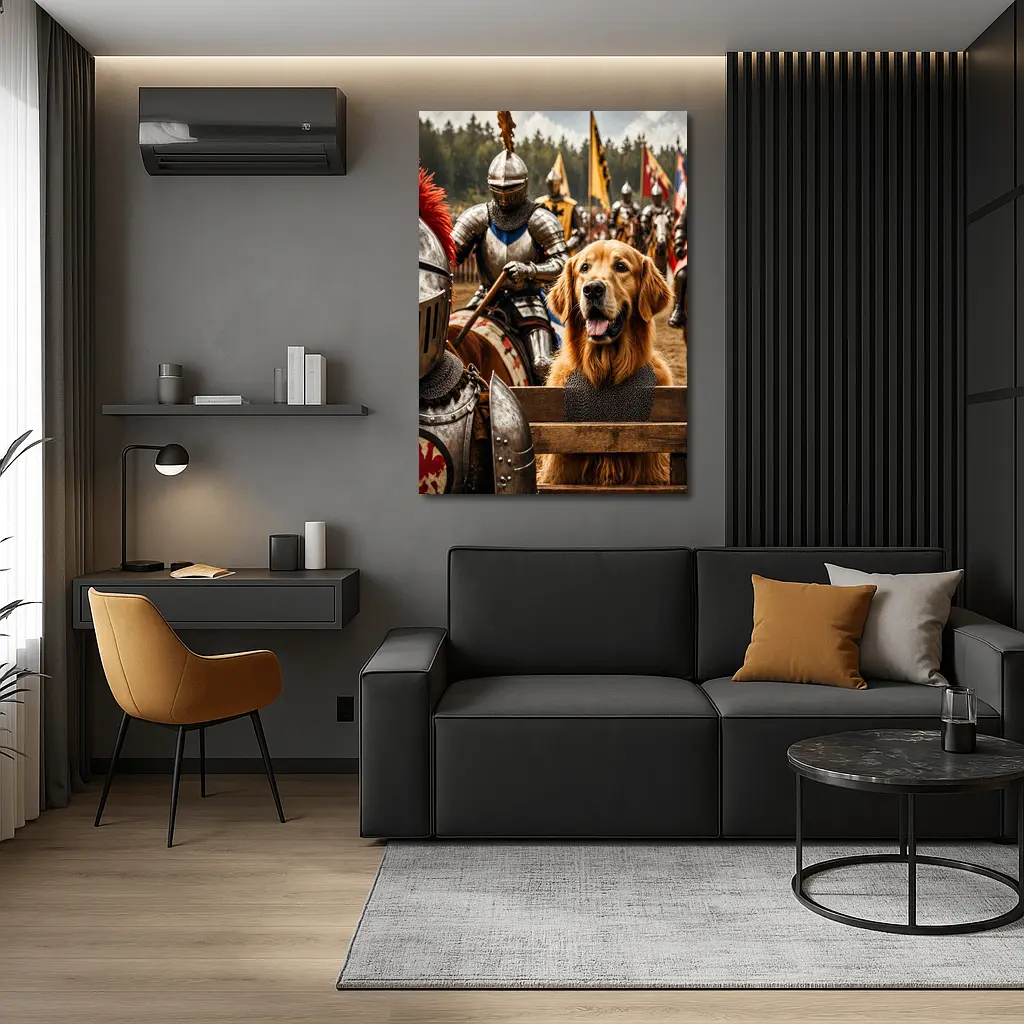 Golden Retriever Knight Medieval Tournament Battle – Wall Art