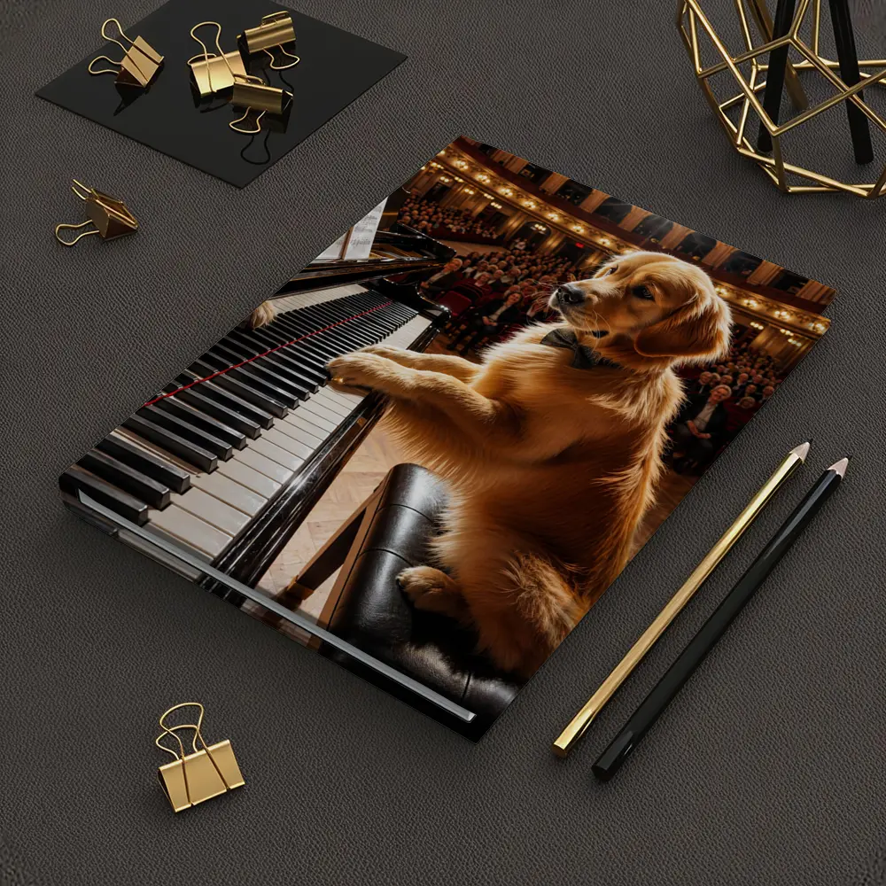 Golden Retriever Playing Piano Concert Hall – Notebooks