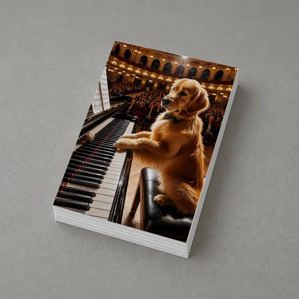 Golden Retriever Playing Piano Concert Hall – Postcards