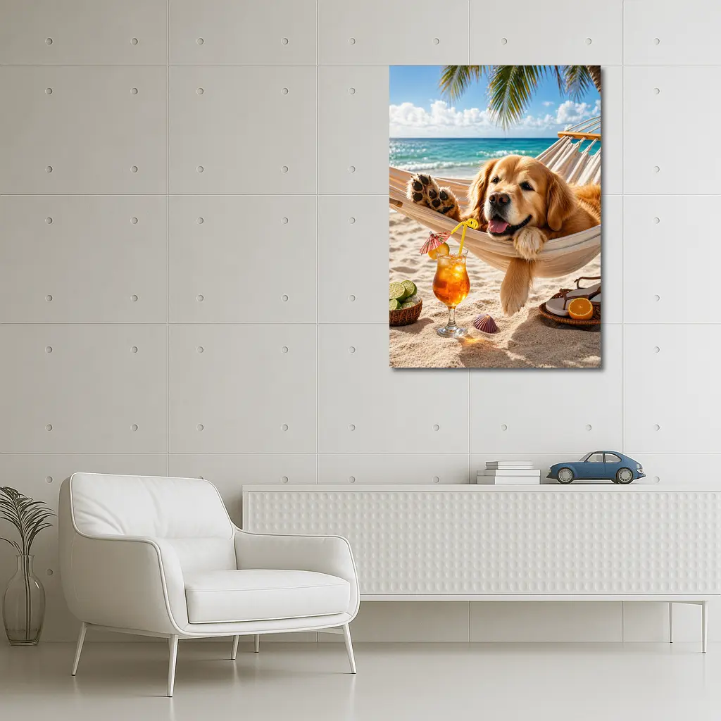 Golden Retriever Relaxing Beach Hammock Summer – Wall Art