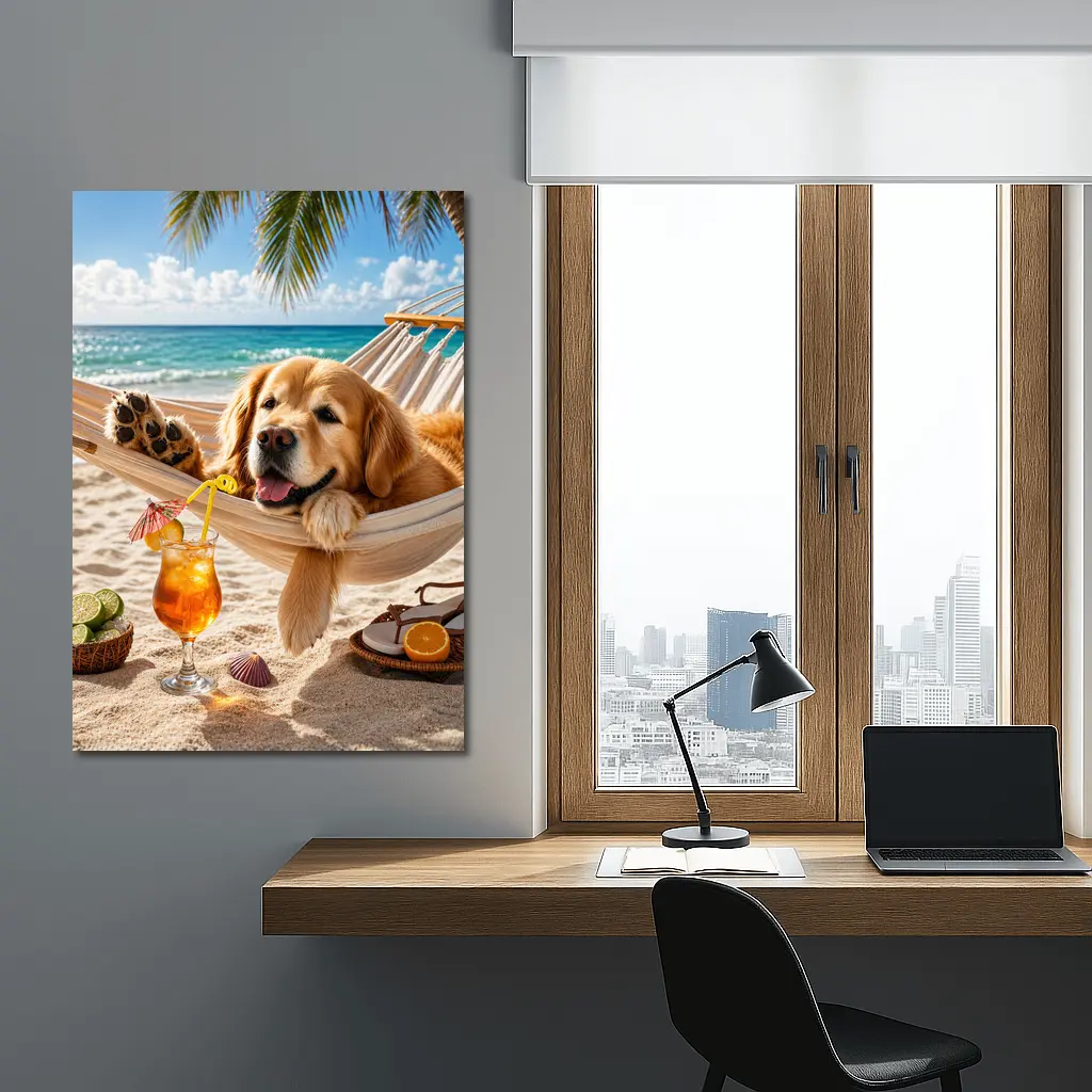Golden Retriever Relaxing Beach Hammock Summer – Wall Art
