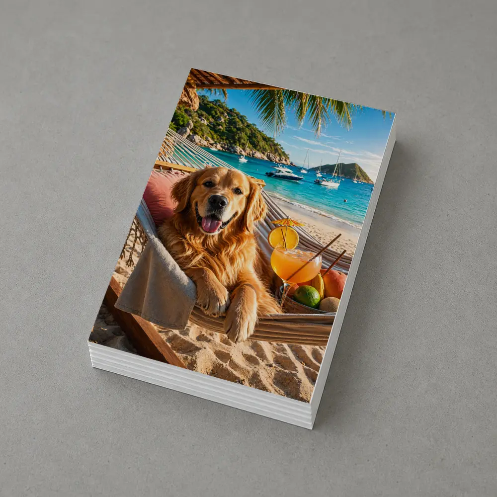 Golden Retriever Relaxing on Beach Hammock – Postcards