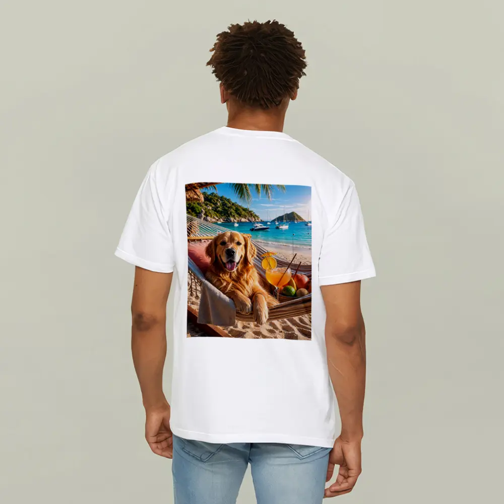Golden Retriever Relaxing on Beach Hammock – T-Shirts
