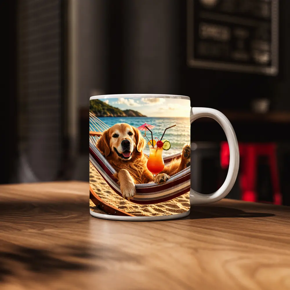 Golden Retriever Relaxing Beach Hammock Tropical Cocktail – Mugs