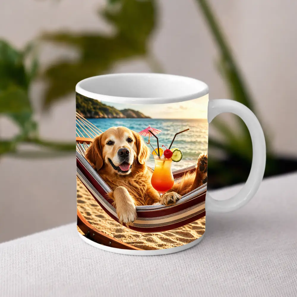 Golden Retriever Relaxing Beach Hammock Tropical Cocktail – Mugs