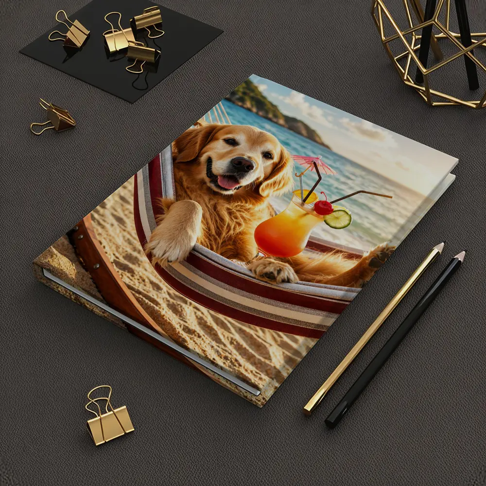 Golden Retriever Relaxing Beach Hammock Tropical Cocktail – Notebooks