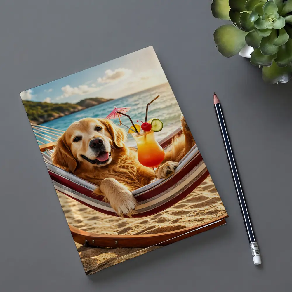 Golden Retriever Relaxing Beach Hammock Tropical Cocktail – Notebooks