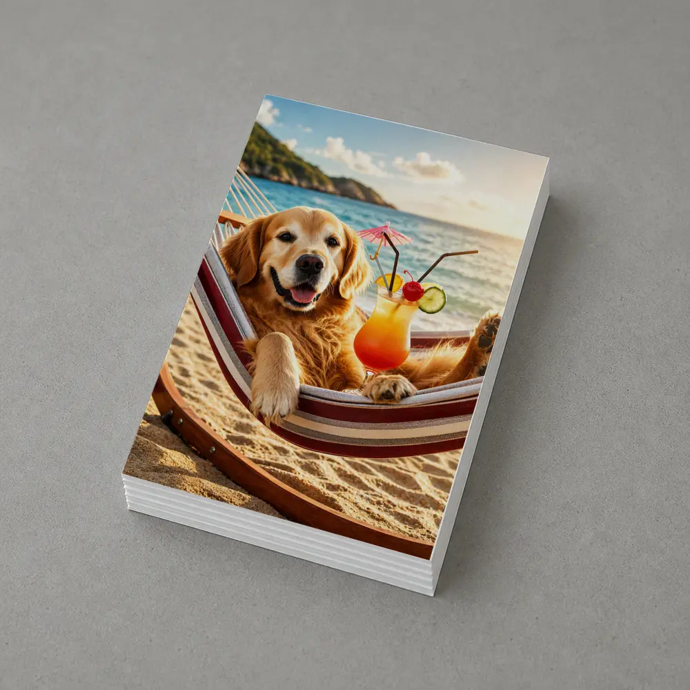 Golden Retriever Relaxing Beach Hammock Tropical Cocktail – Postcards