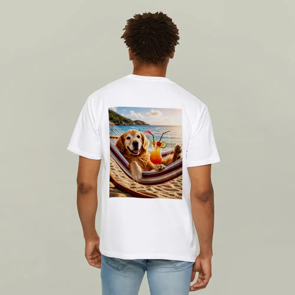 Golden Retriever Relaxing Beach Hammock Tropical Cocktail – T-Shirts