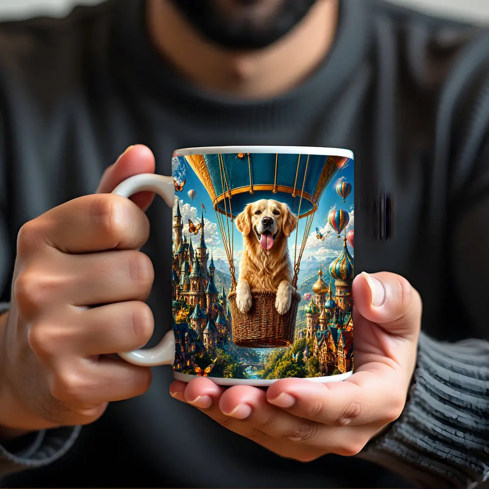 Golden Retriever Hot Air Balloon Fantasy Castle – Mugs