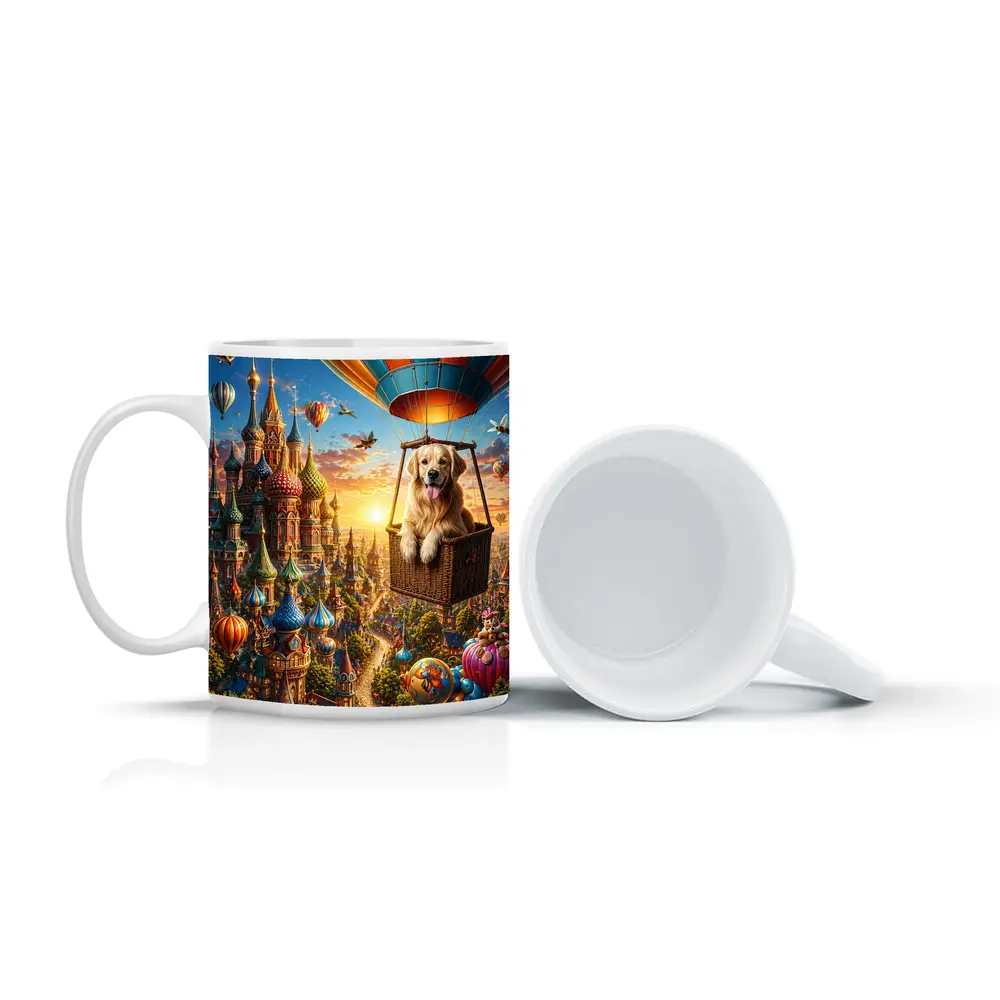 Golden Retriever Hot Air Balloon Fairytale City – Mugs
