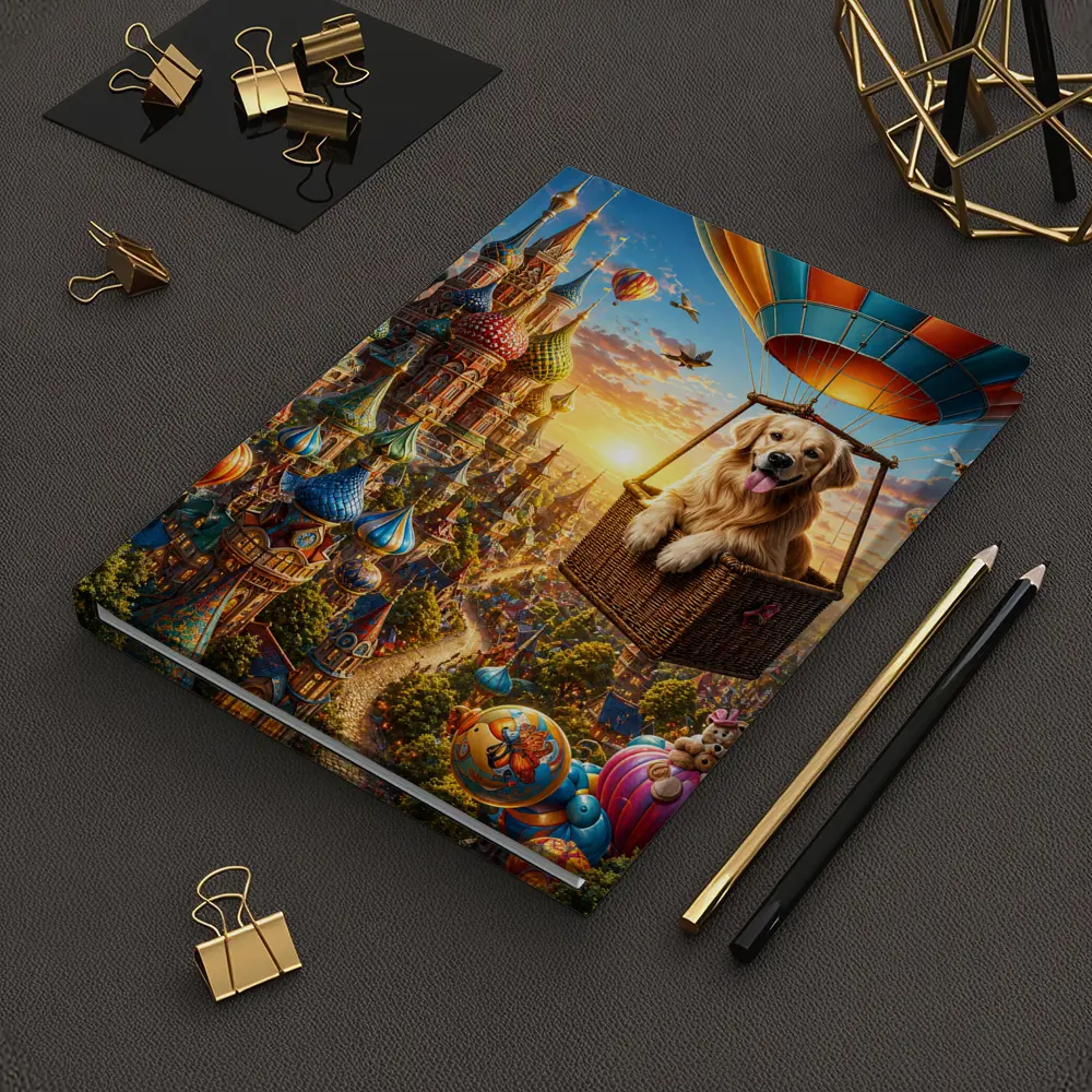 Golden Retriever Hot Air Balloon Fairytale City – Notebooks