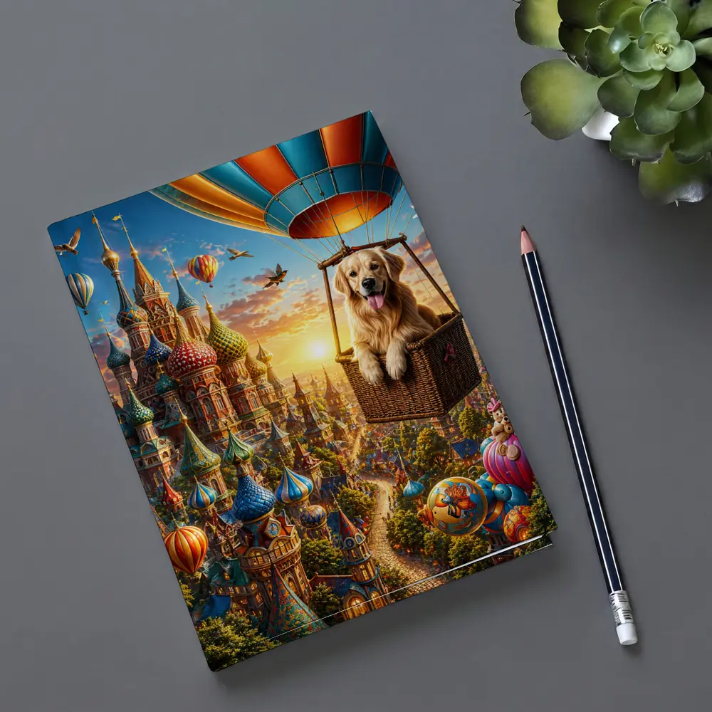 Golden Retriever Hot Air Balloon Fairytale City – Notebooks