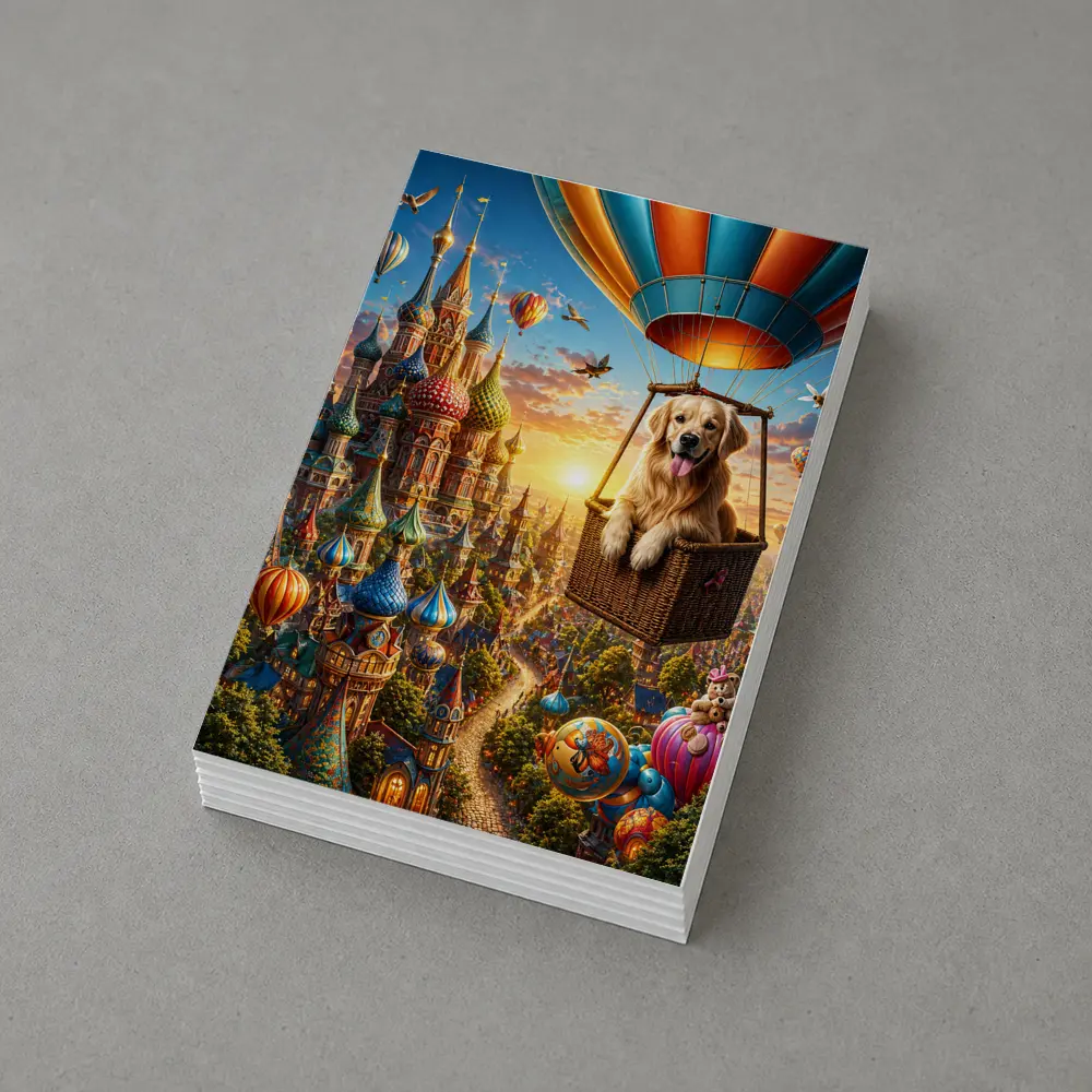 Golden Retriever Hot Air Balloon Fairytale City – Postcards