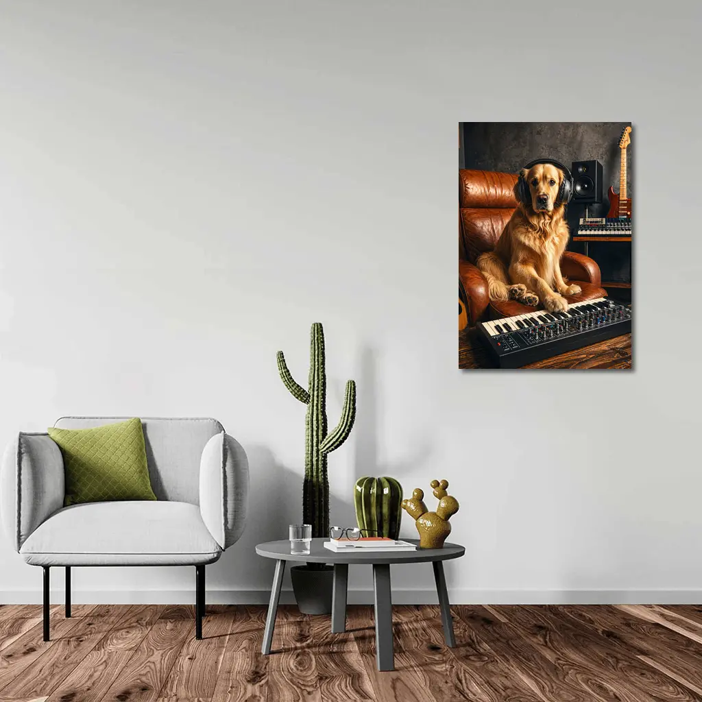 Golden Retriever DJ in Music Studio – Wall Art