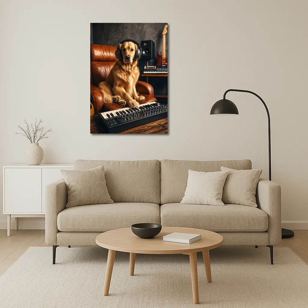 Golden Retriever DJ in Music Studio – Wall Art
