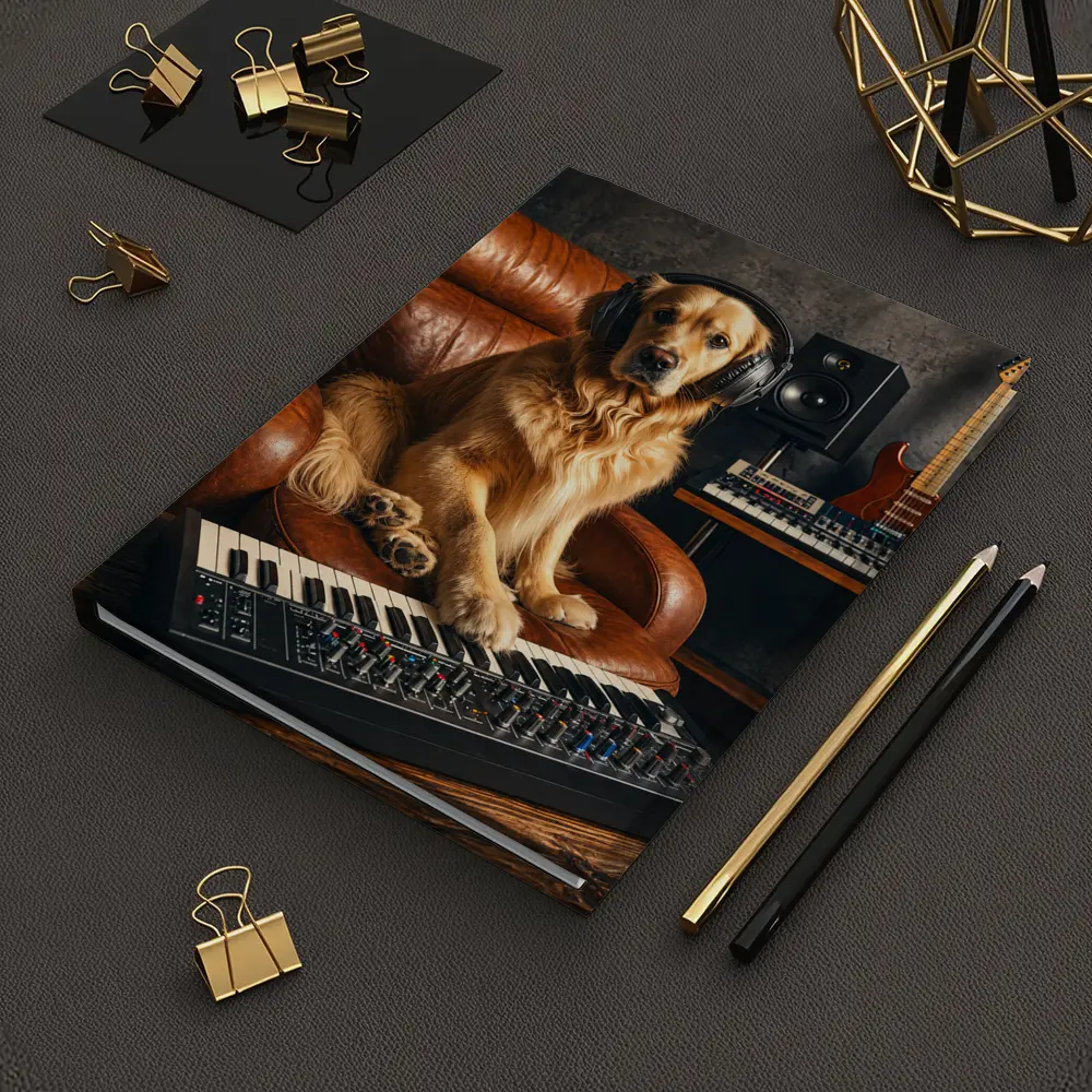 Golden Retriever DJ in Music Studio – Notebooks