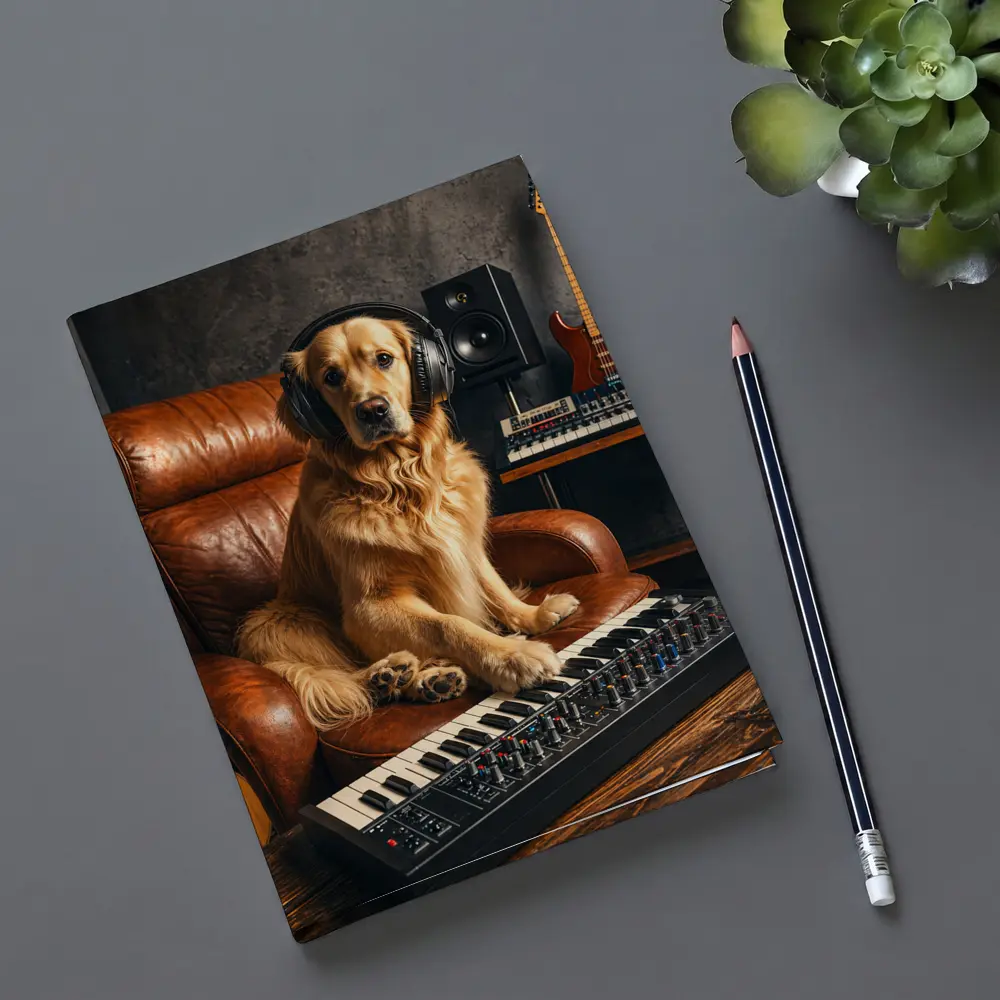 Golden Retriever DJ in Music Studio – Notebooks