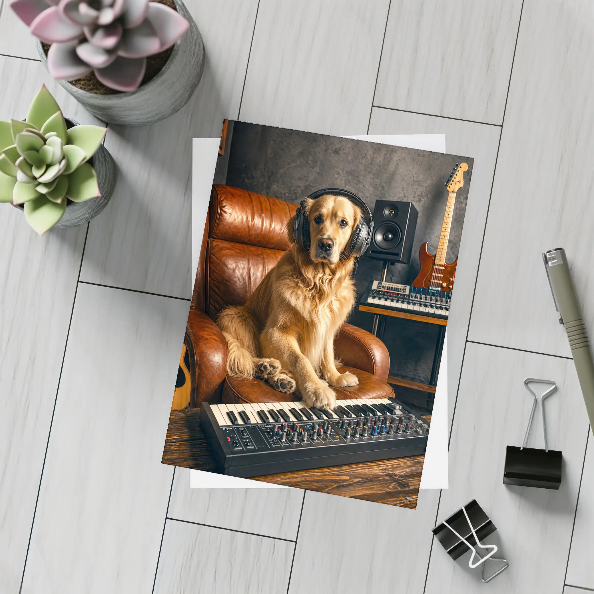 Golden Retriever DJ in Music Studio – Postcards