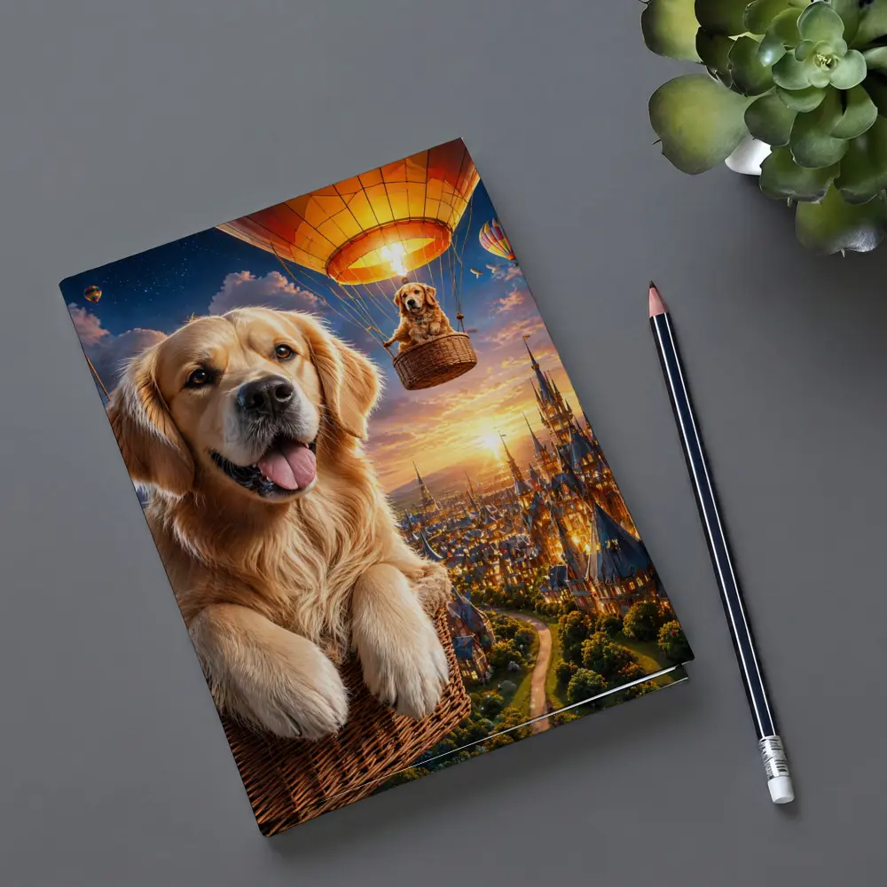 Golden Retriever Hot Air Balloon Fantasy City – Notebooks