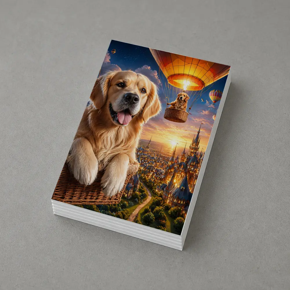 Golden Retriever Hot Air Balloon Fantasy City – Postcards