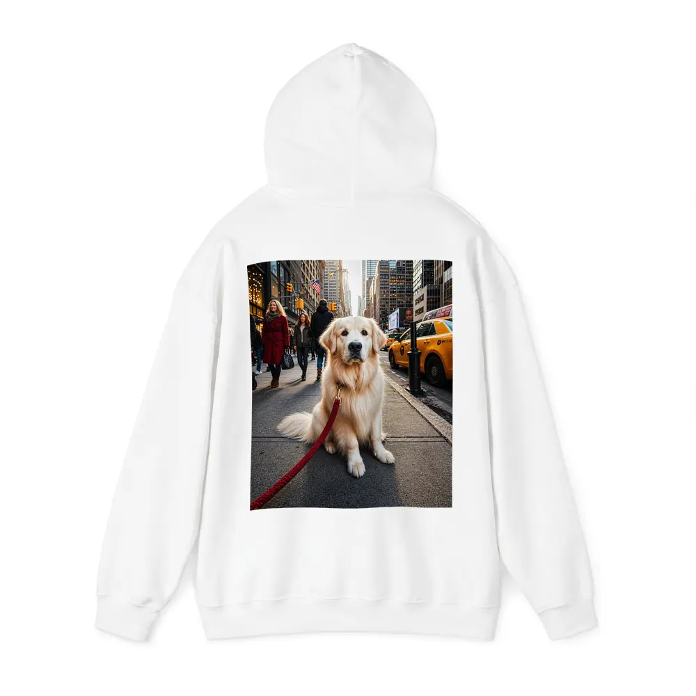 Golden Retriever Sitting on New York City Street – Hoodies
