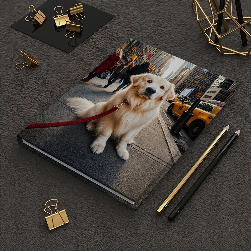 Golden Retriever Sitting on New York City Street – Notebooks