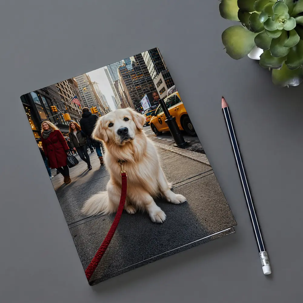 Golden Retriever Sitting on New York City Street – Notebooks