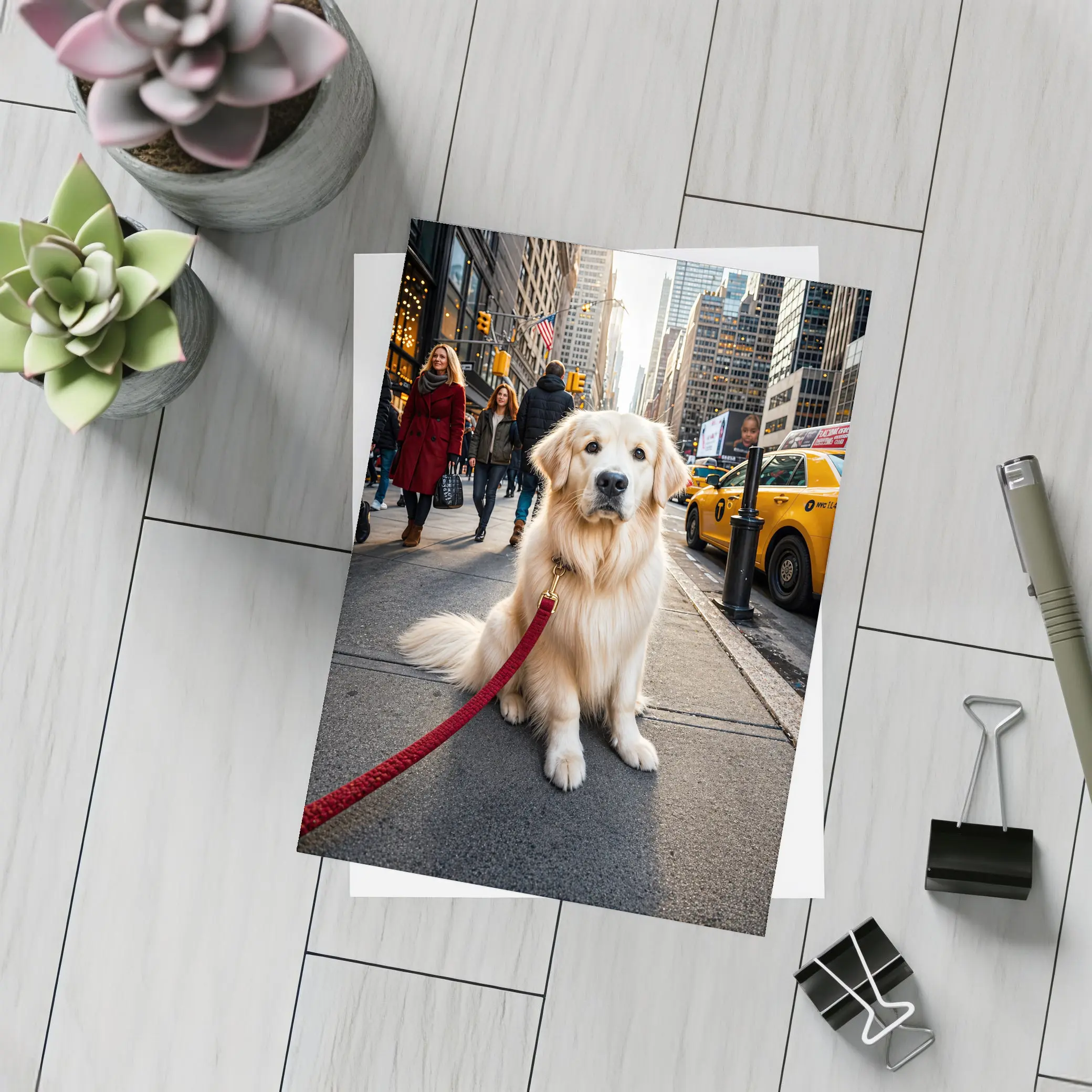 Golden Retriever Sitting on New York City Street – Postcards