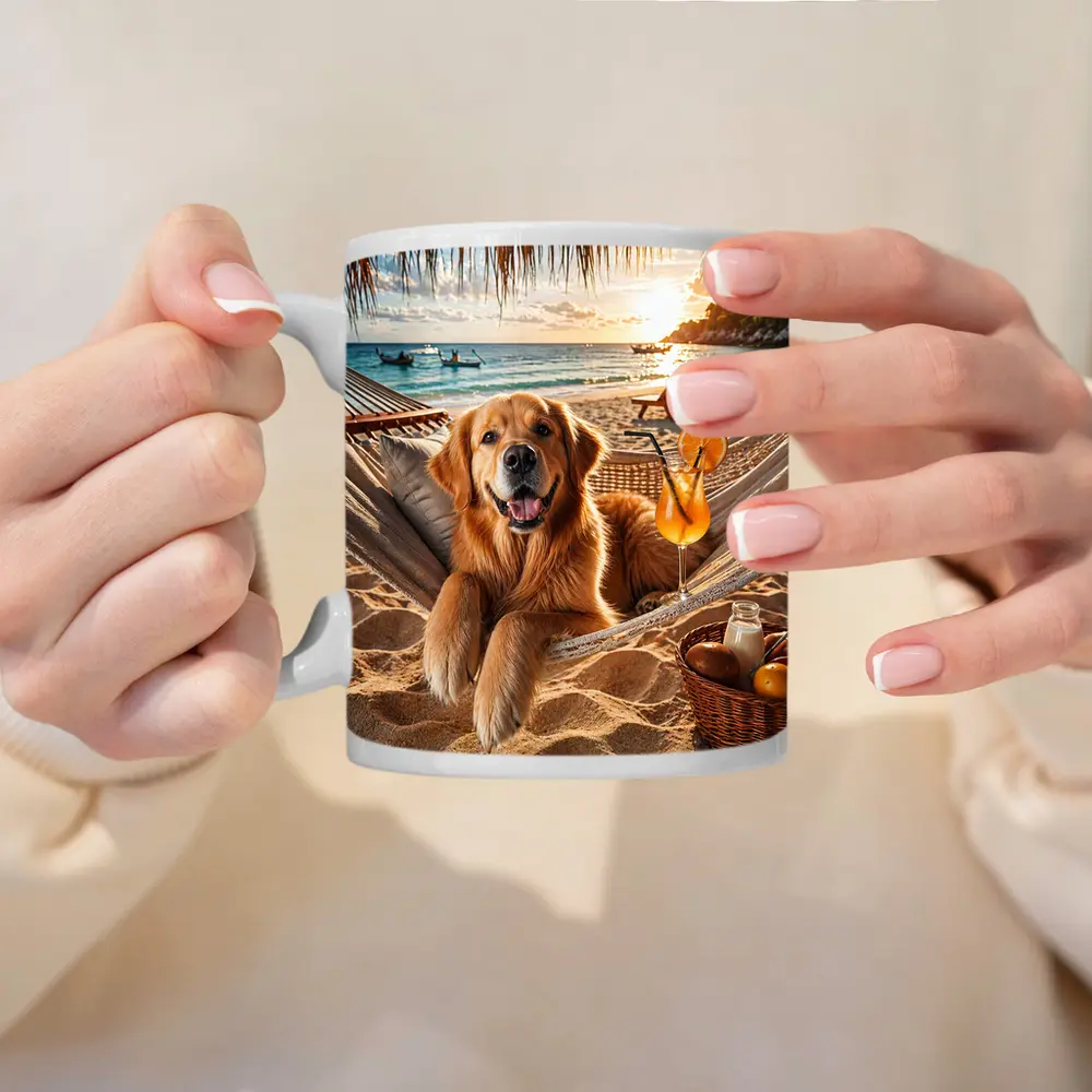Golden Retriever Relaxing Beach Hammock Sunset – Mugs