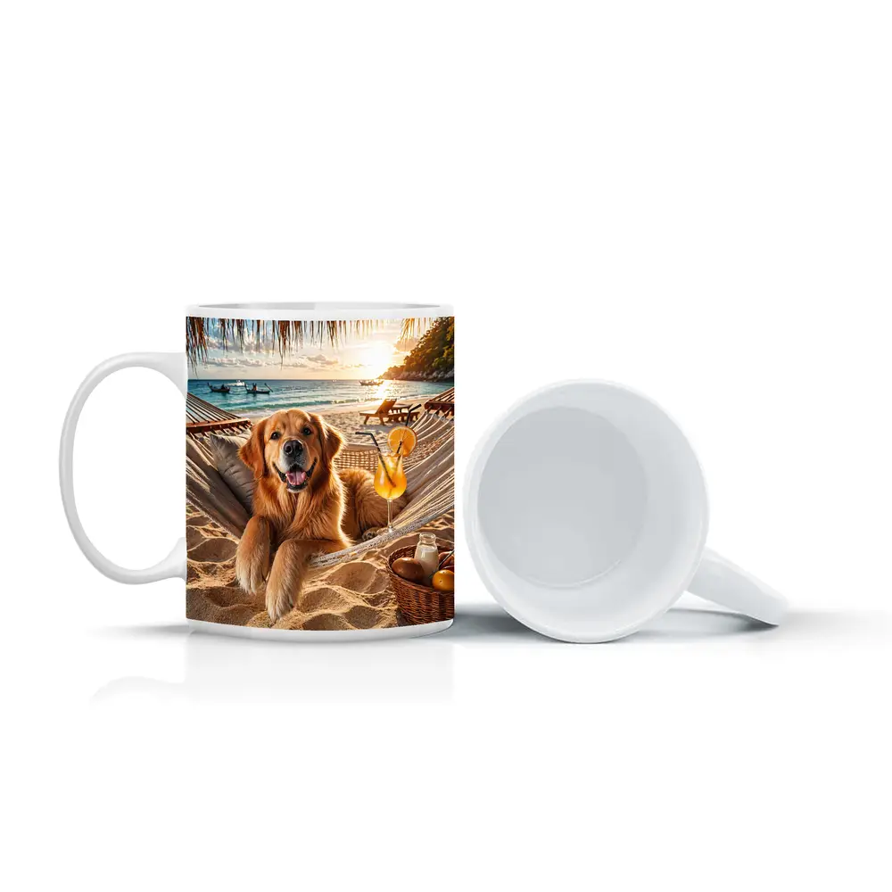 Golden Retriever Relaxing Beach Hammock Sunset – Mugs