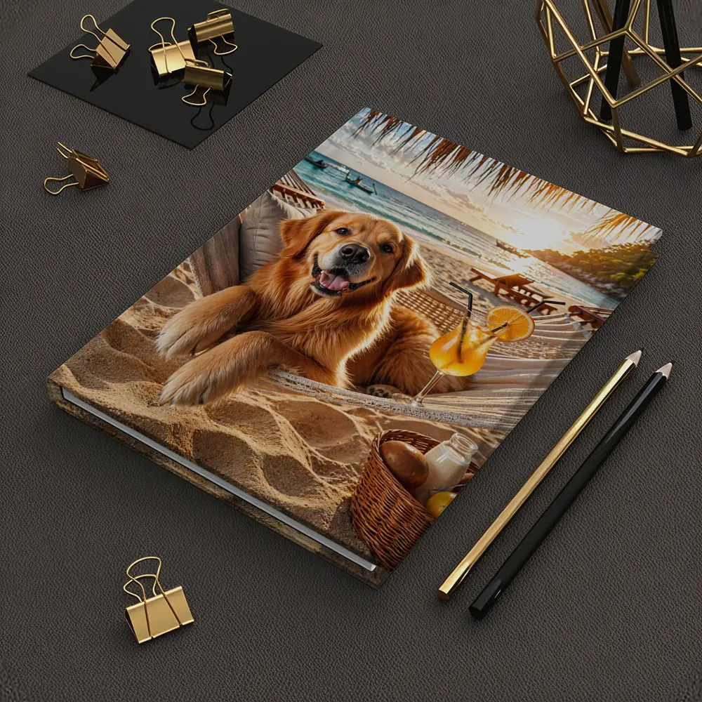 Golden Retriever Relaxing Beach Hammock Sunset – Notebooks