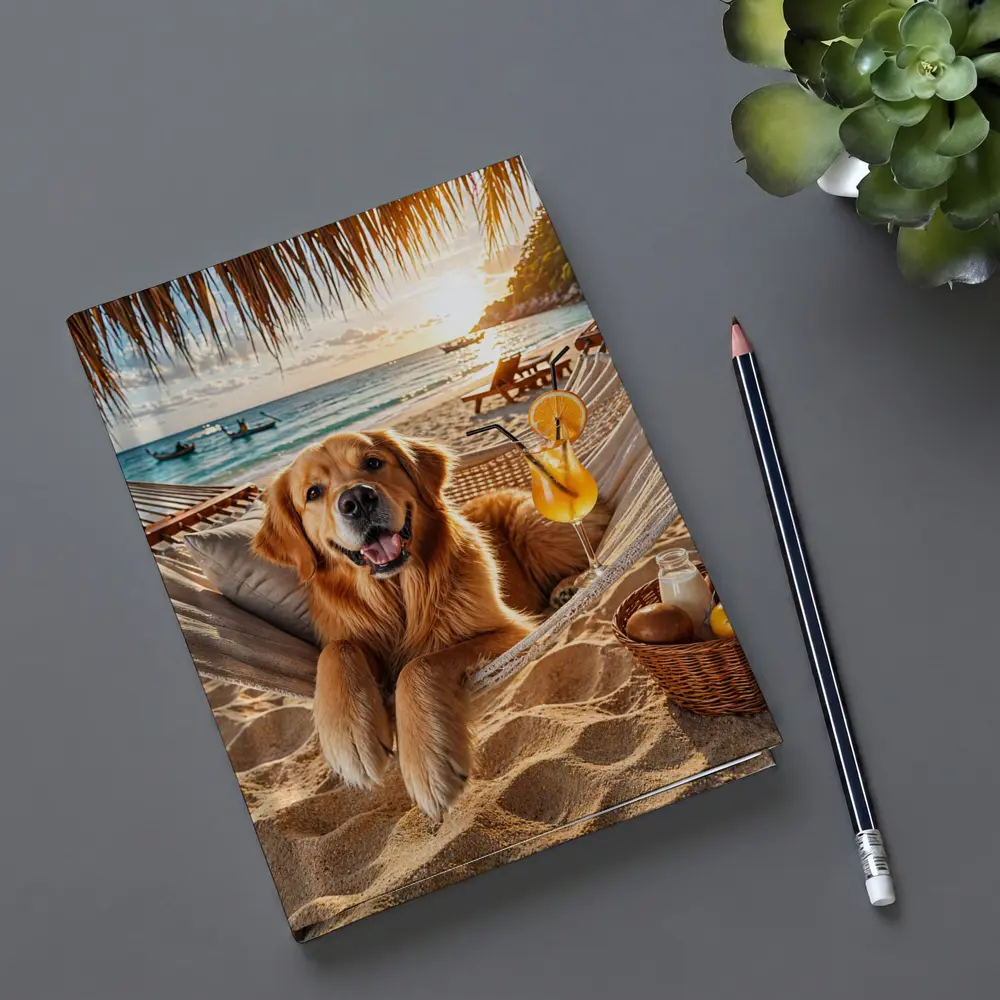 Golden Retriever Relaxing Beach Hammock Sunset – Notebooks