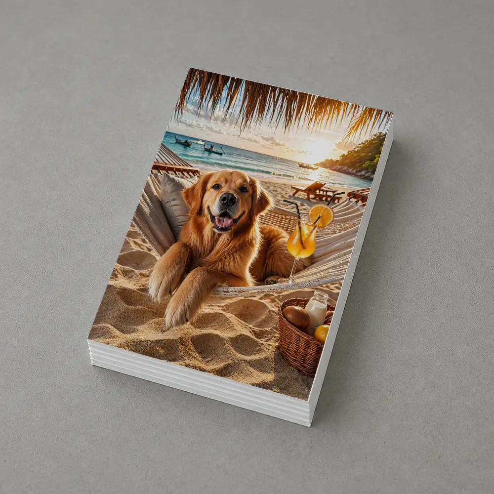 Golden Retriever Relaxing Beach Hammock Sunset – Postcards