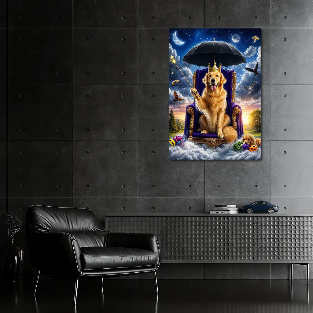 Golden Retriever Royal Throne Magical Sky Fantasy – Wall Art