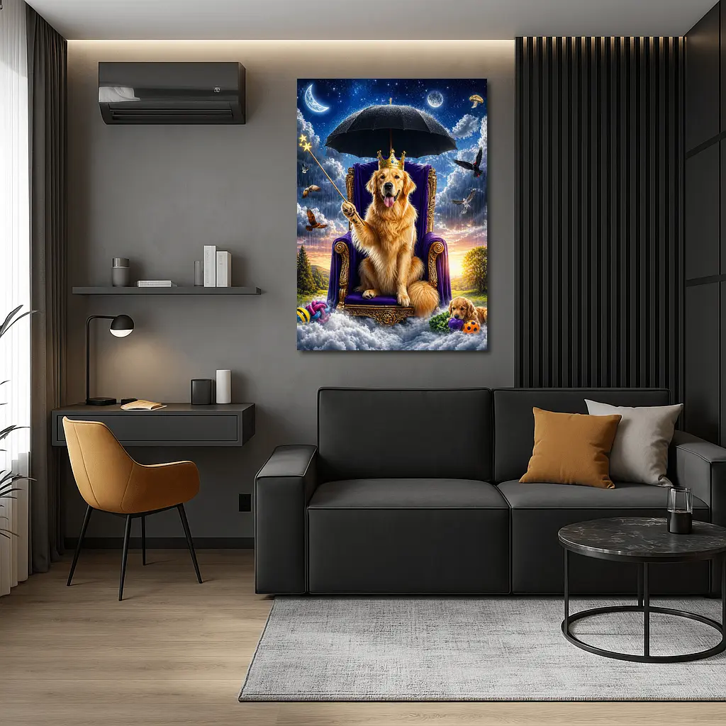 Golden Retriever Royal Throne Magical Sky Fantasy – Wall Art
