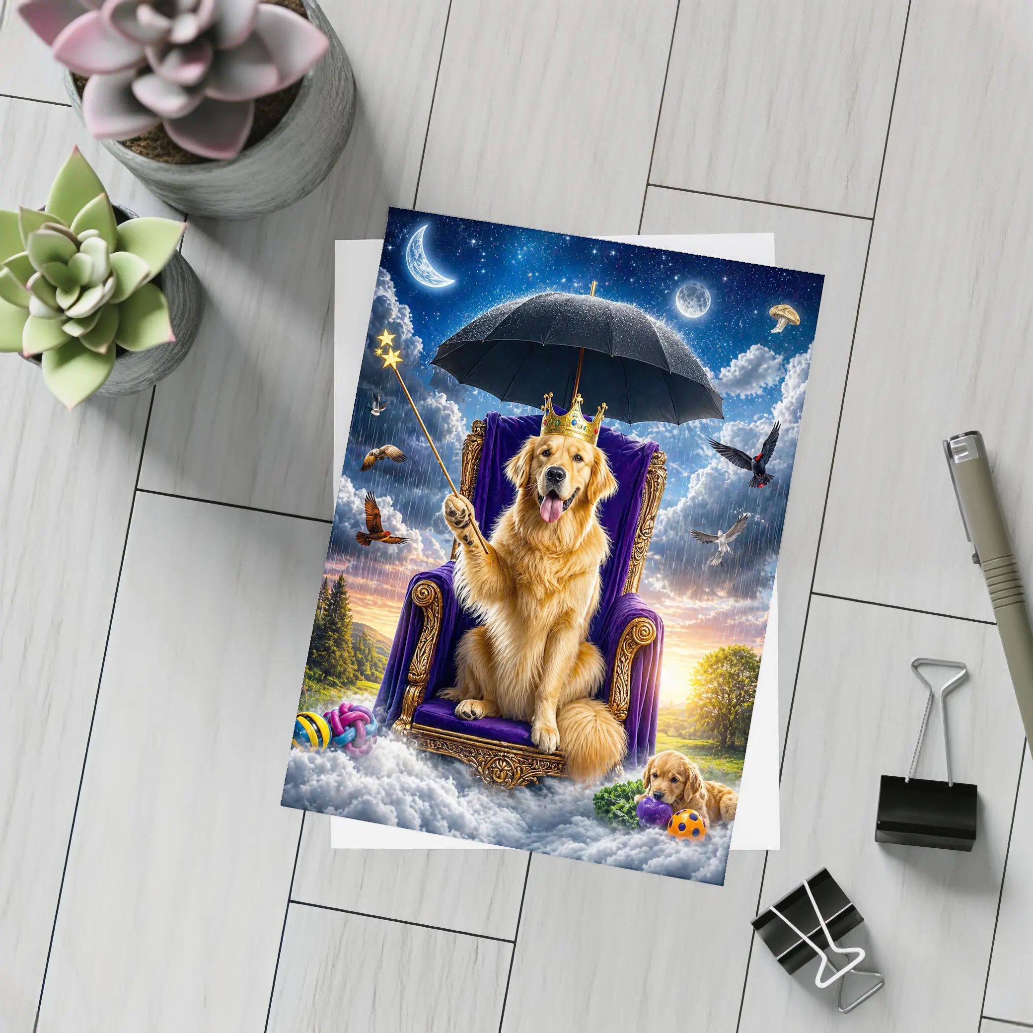 Golden Retriever Royal Throne Magical Sky Fantasy – Postcards