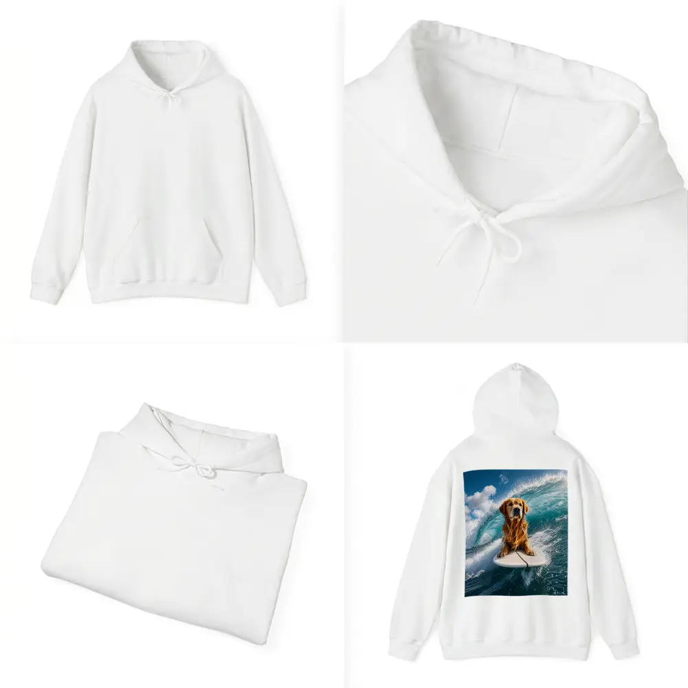 Golden Retriever Surfing Ocean Wave Blue Sky – Hoodies