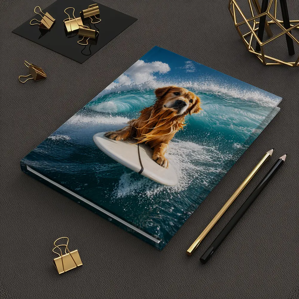 Golden Retriever Surfing Ocean Wave Blue Sky – Notebooks
