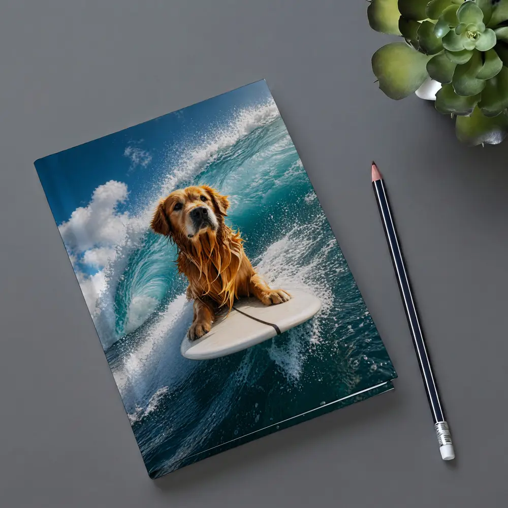 Golden Retriever Surfing Ocean Wave Blue Sky – Notebooks