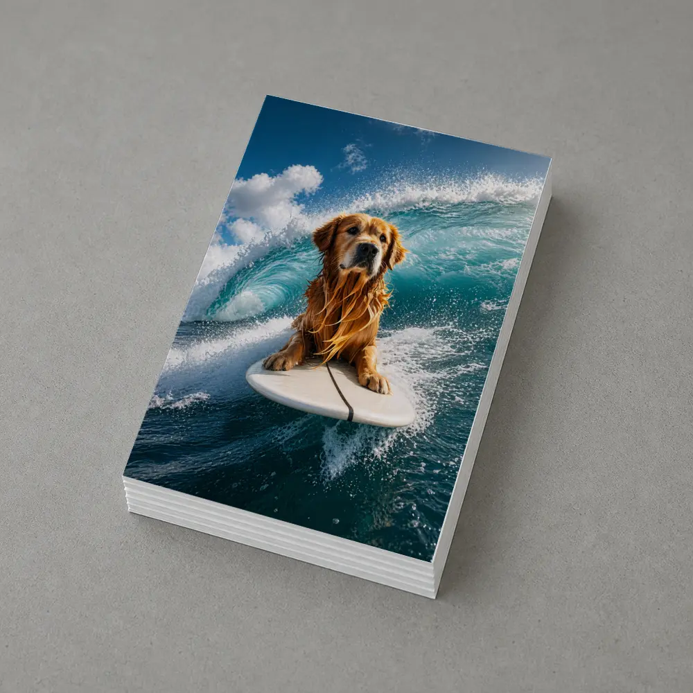 Golden Retriever Surfing Ocean Wave Blue Sky – Postcards