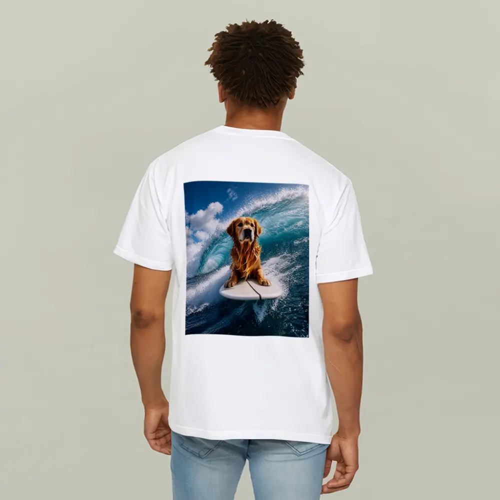 Golden Retriever Surfing Ocean Wave Blue Sky – T-Shirts