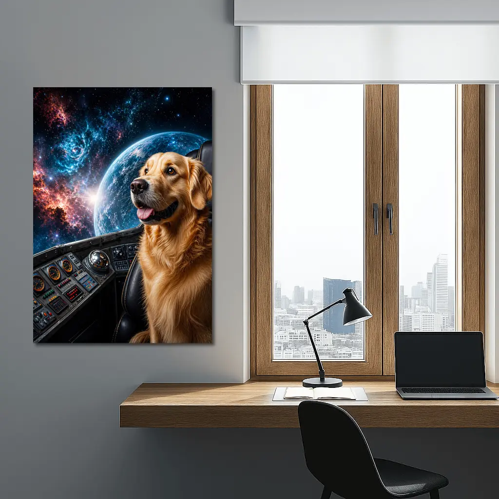 Golden Retriever Pilot Cockpit Space Galaxy – Wall Art
