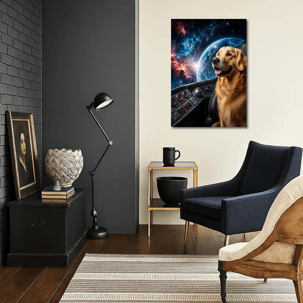 Golden Retriever Pilot Cockpit Space Galaxy – Wall Art