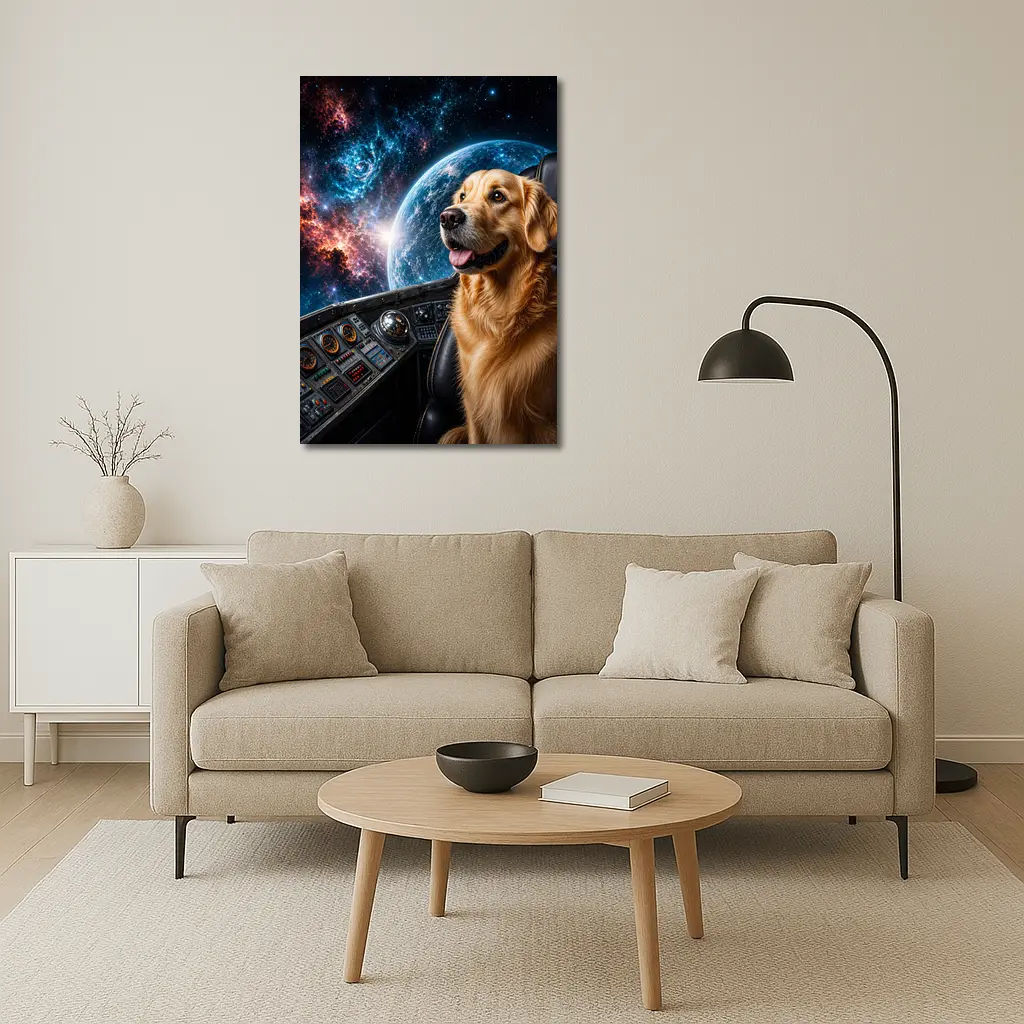 Golden Retriever Pilot Cockpit Space Galaxy – Wall Art
