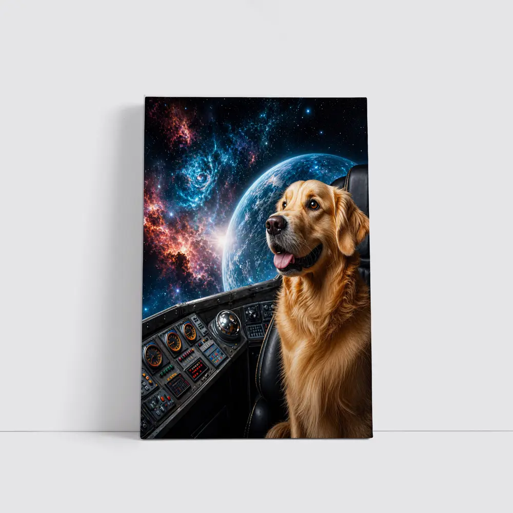 Golden Retriever Pilot Cockpit Space Galaxy – Wall Art