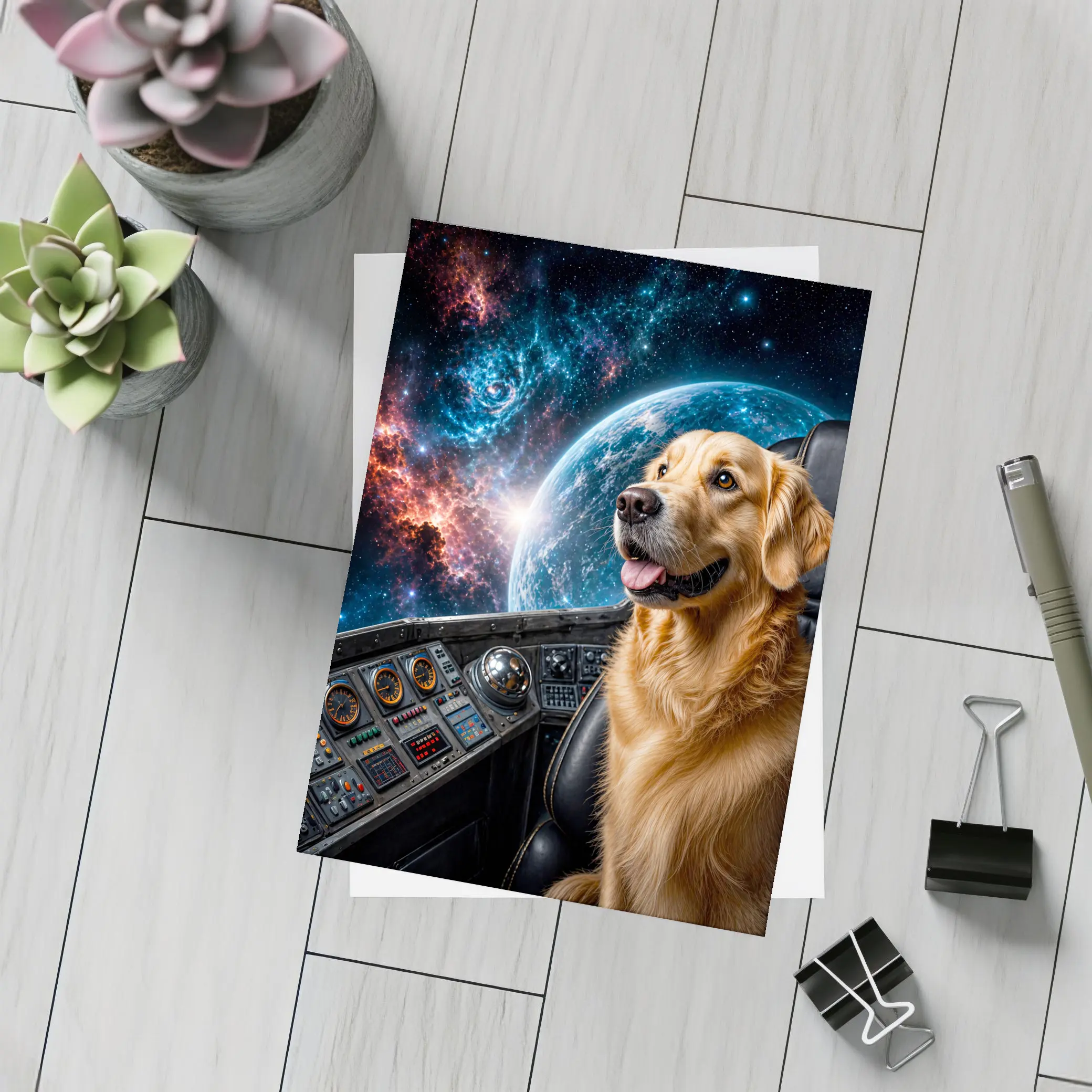 Golden Retriever Pilot Cockpit Space Galaxy – Postcards