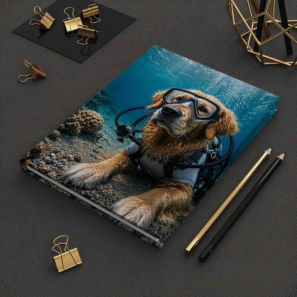 Golden Retriever Scuba Diver Underwater Coral Scene – Notebooks