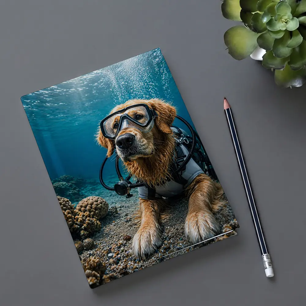 Golden Retriever Scuba Diver Underwater Coral Scene – Notebooks
