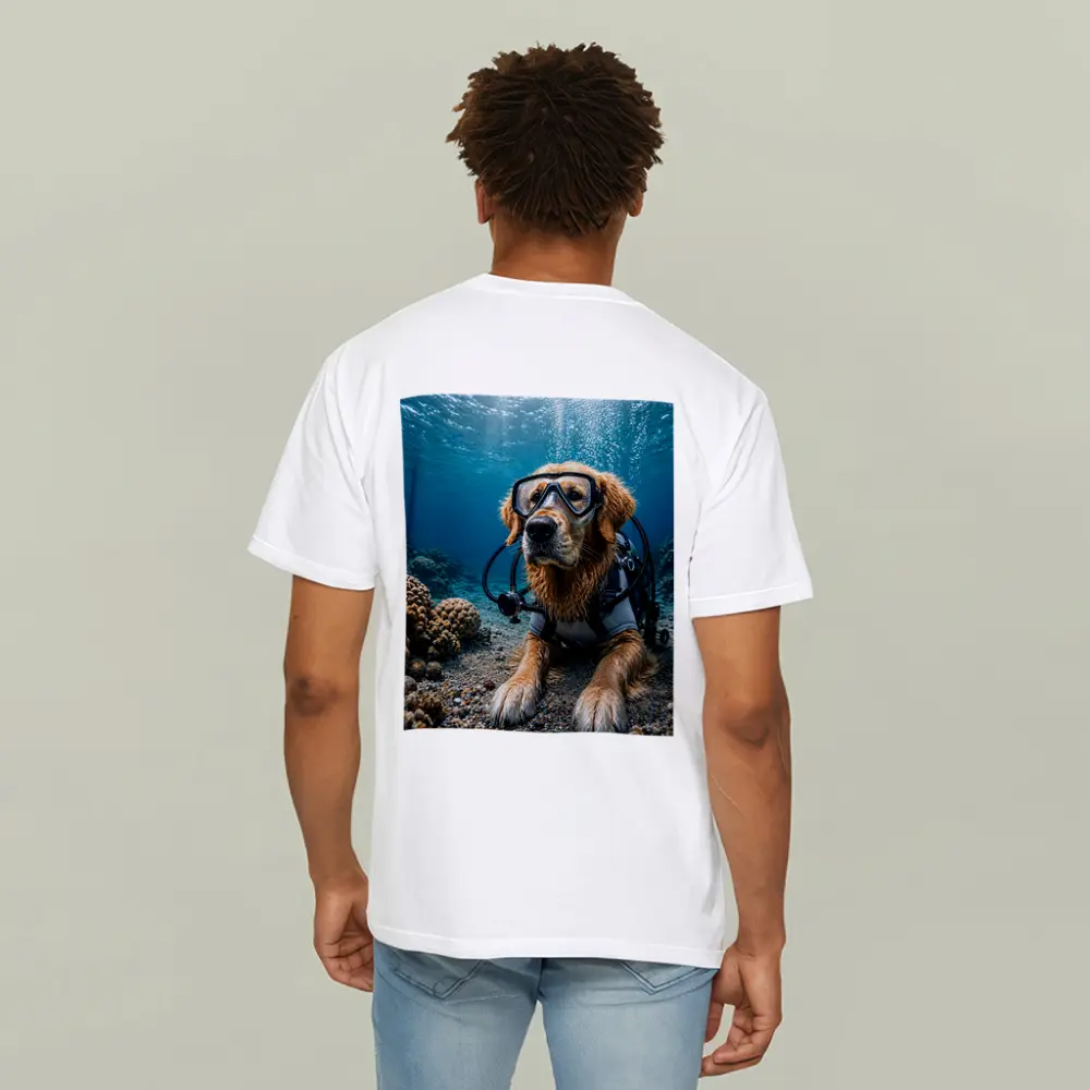 Golden Retriever Scuba Diver Underwater Coral Scene – T-Shirts